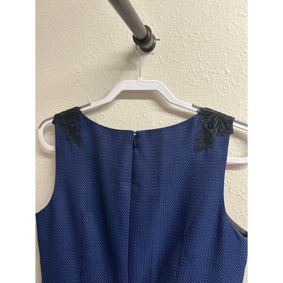 Black Label By Evan Picone Women's Blue Textured Floral Sleeveless Dress Size 10 - Picture 7 of 11
